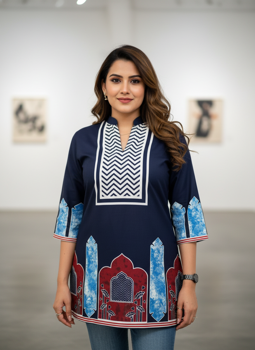 Navy Blue printed top kurti