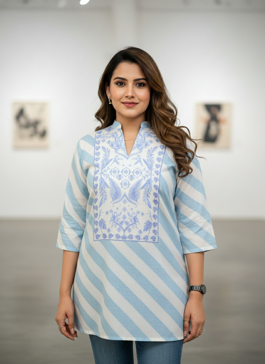 Soft Sky printed top kurti