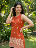 Burnt Orange Embroidery Short Kurti