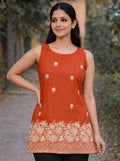 Burnt Orange Embroidery Short Kurti