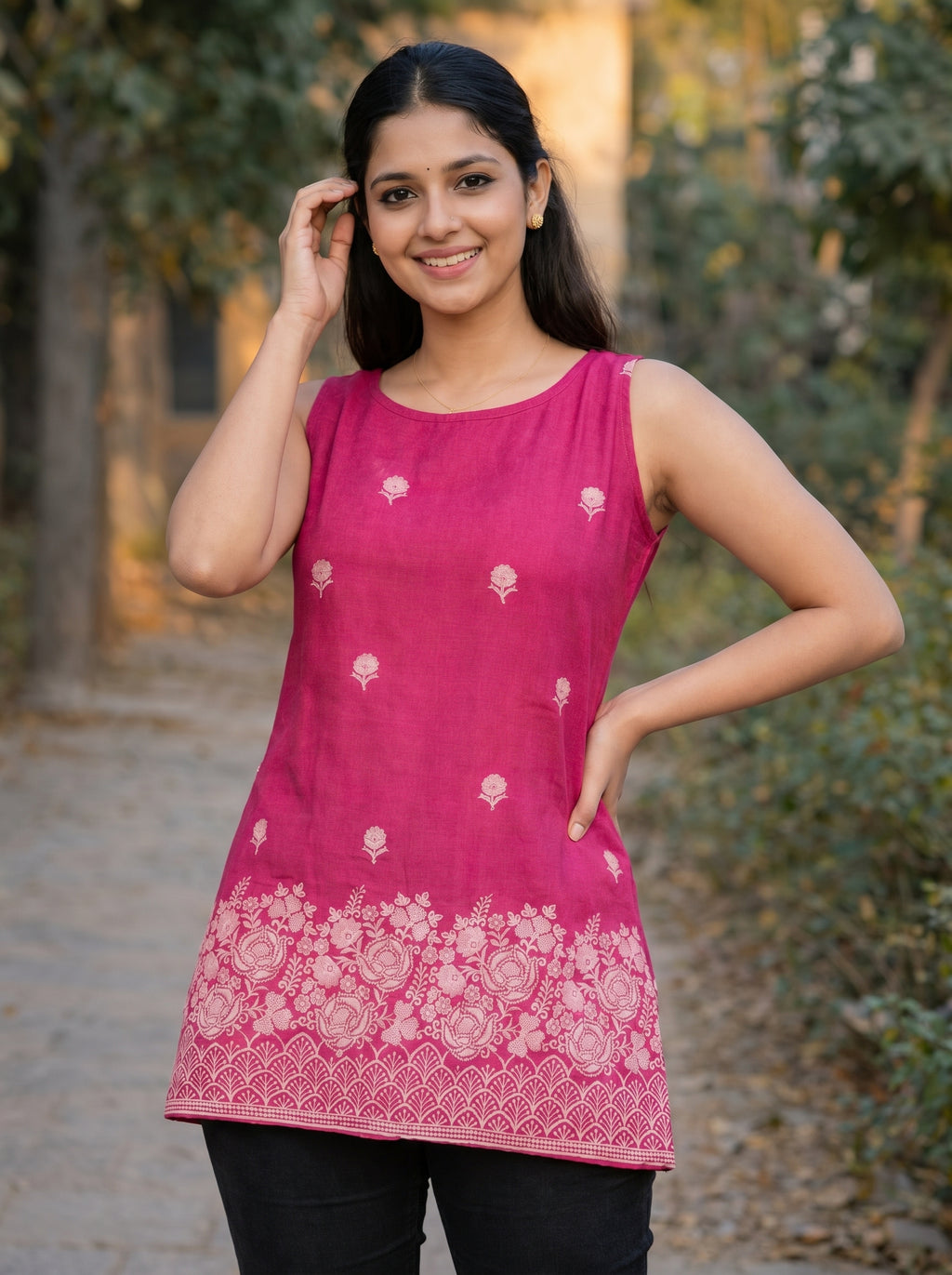 Rose Pink Embroidery Kurti