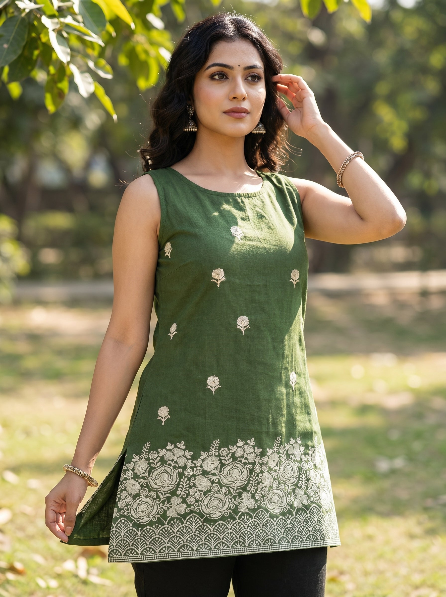 Forest Green Embroidery Kurti