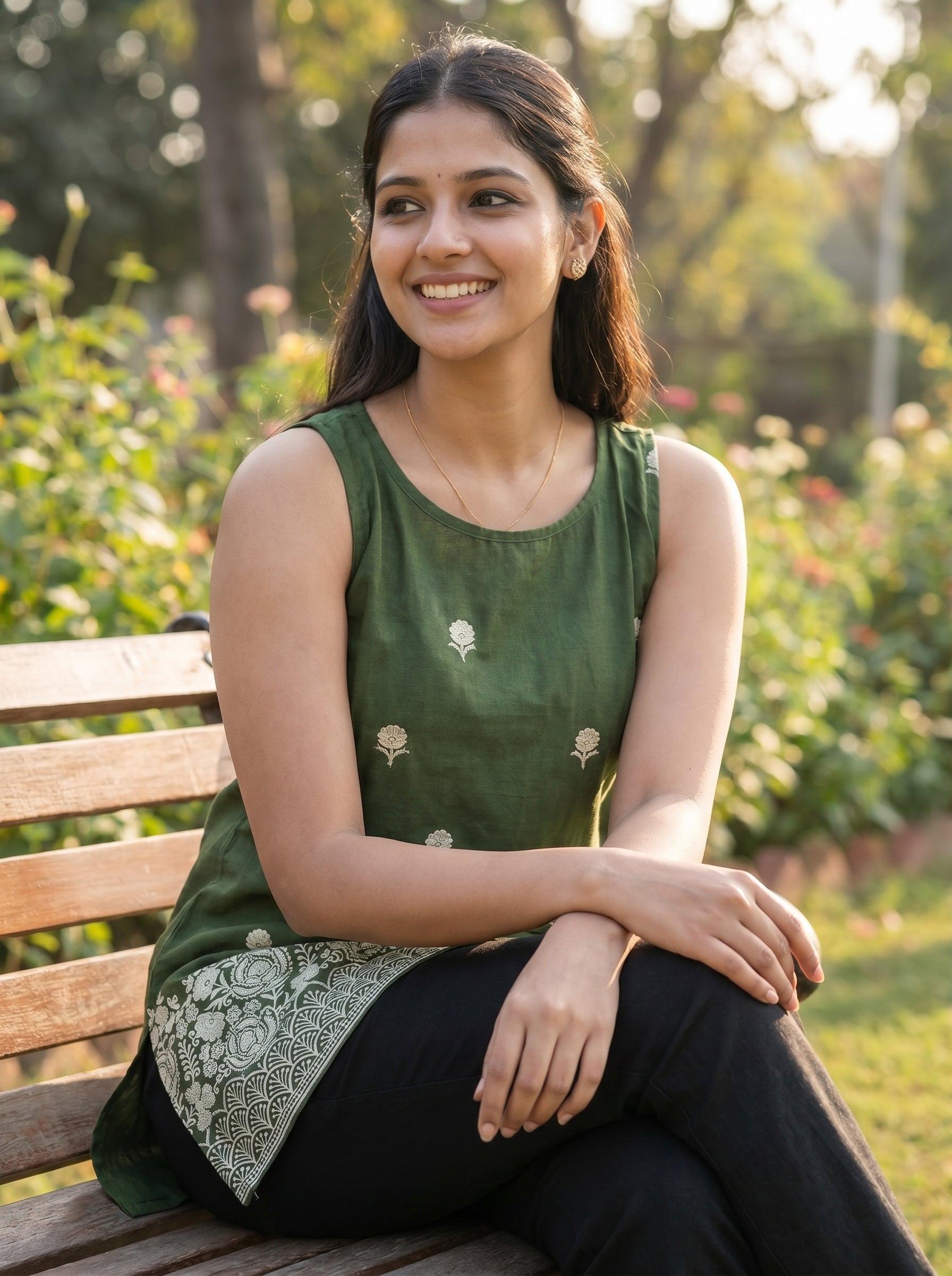 Forest Green Embroidery Kurti