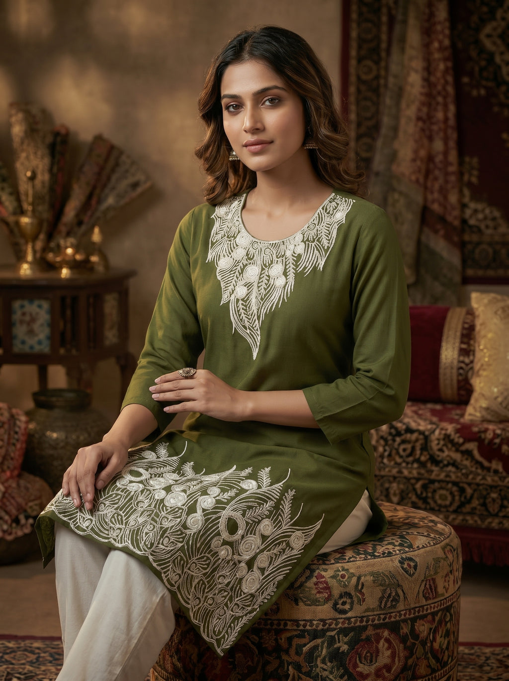 Green Royal Embroidery Kurti