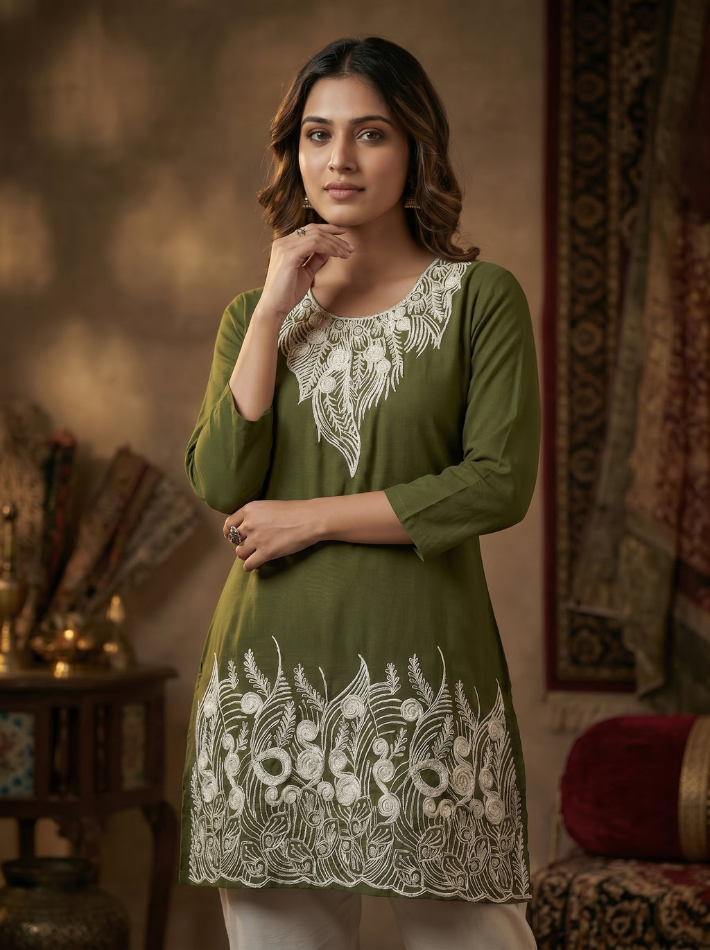 Green Royal Embroidery Kurti