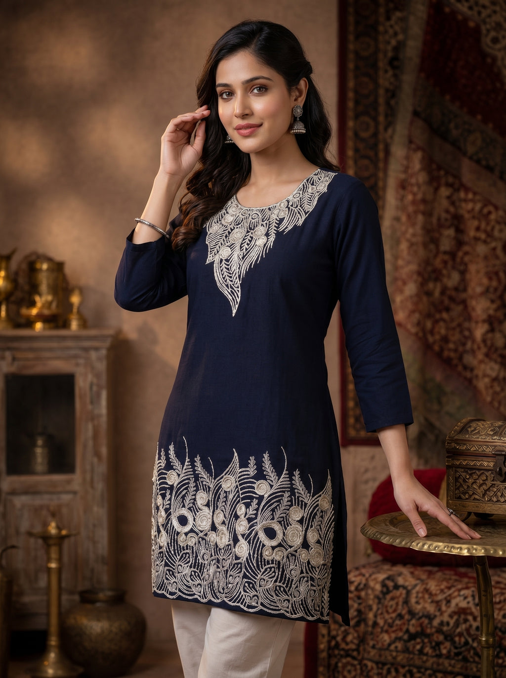 Navy Bule Royal Embroidery Kurti