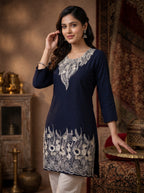Navy Bule Royal Embroidery Kurti