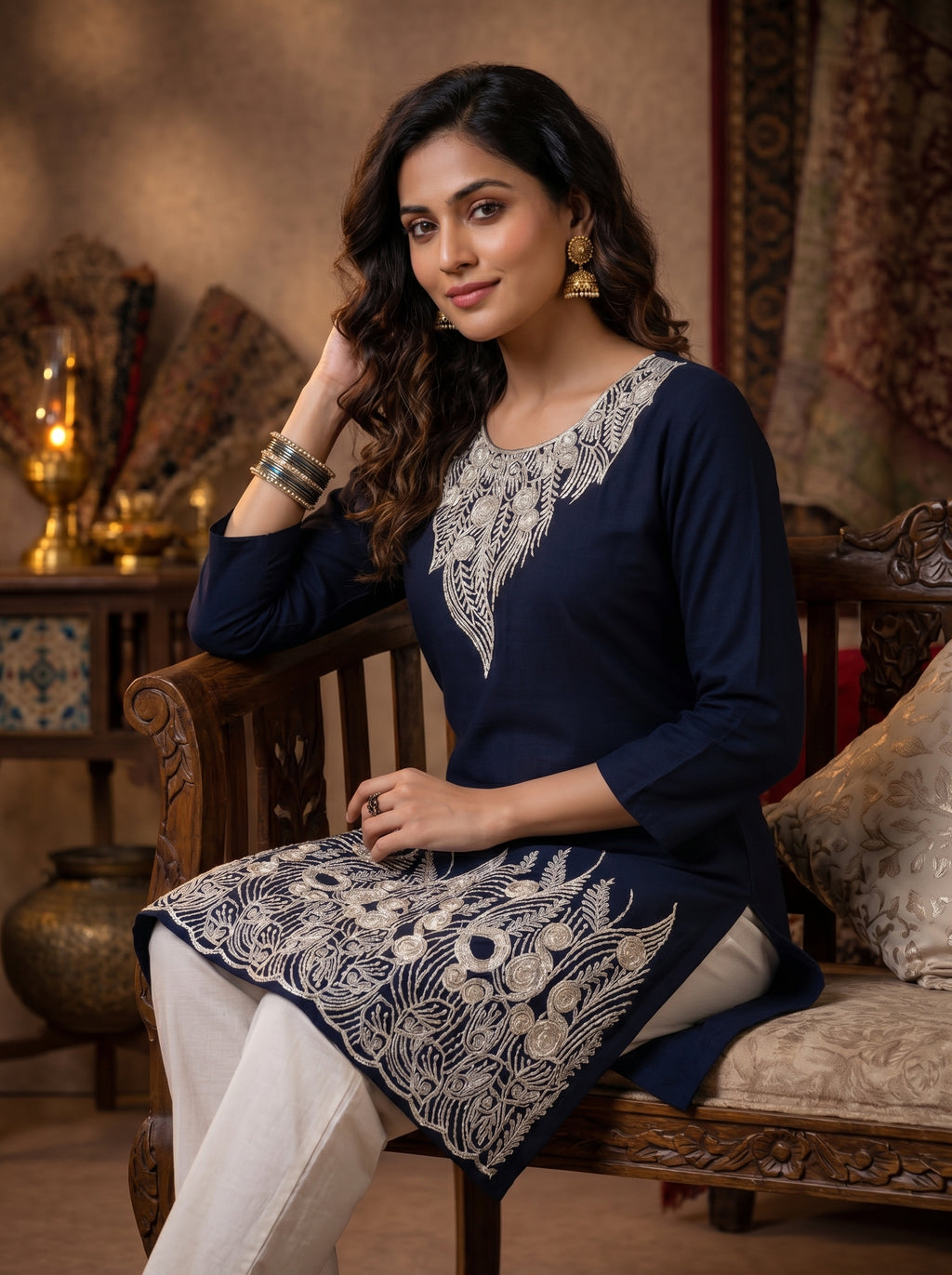 Navy Bule Royal Embroidery Kurti