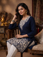 Navy Bule Royal Embroidery Kurti