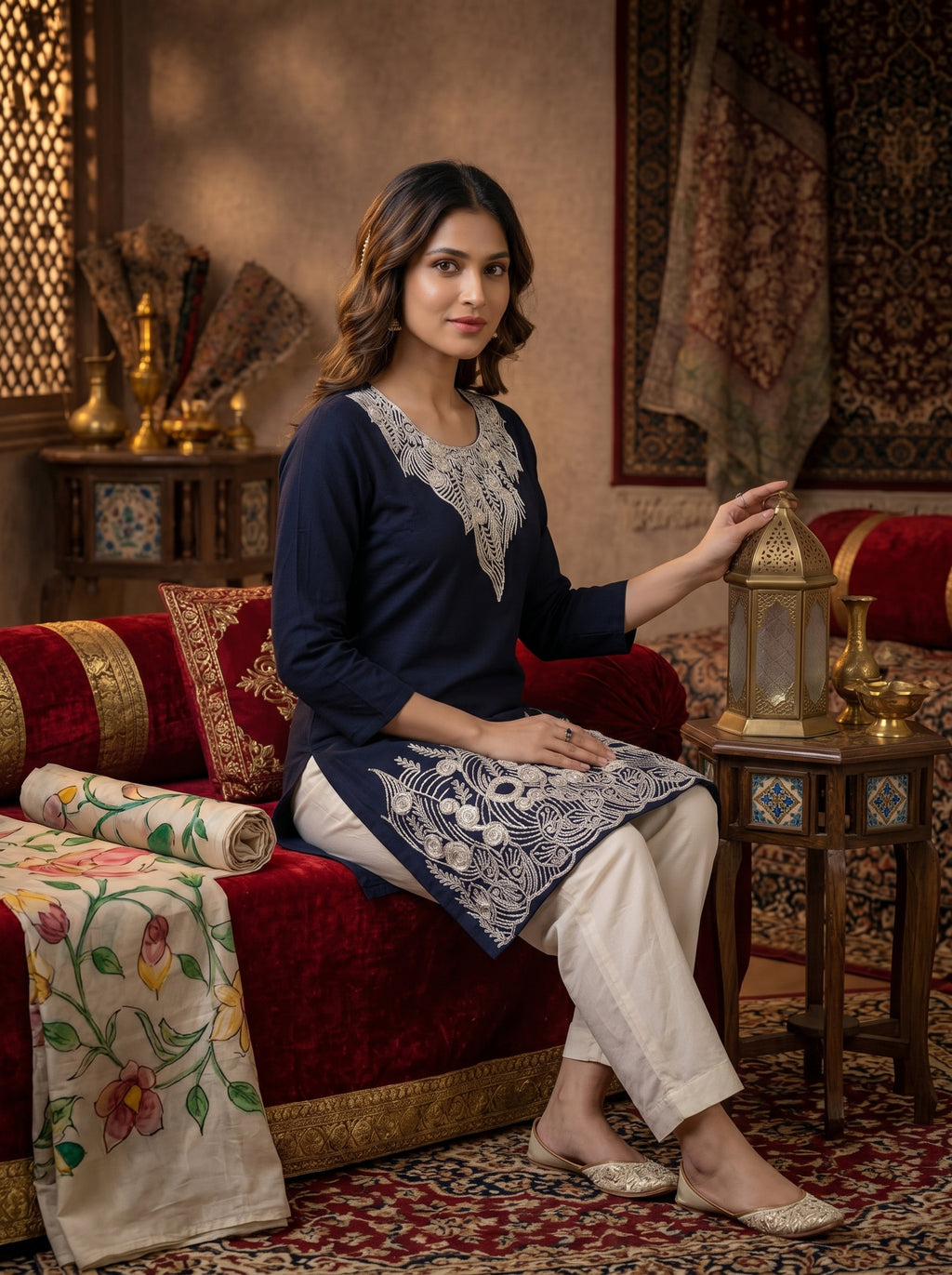 Navy Bule Royal Embroidery Kurti