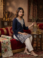 Navy Bule Royal Embroidery Kurti