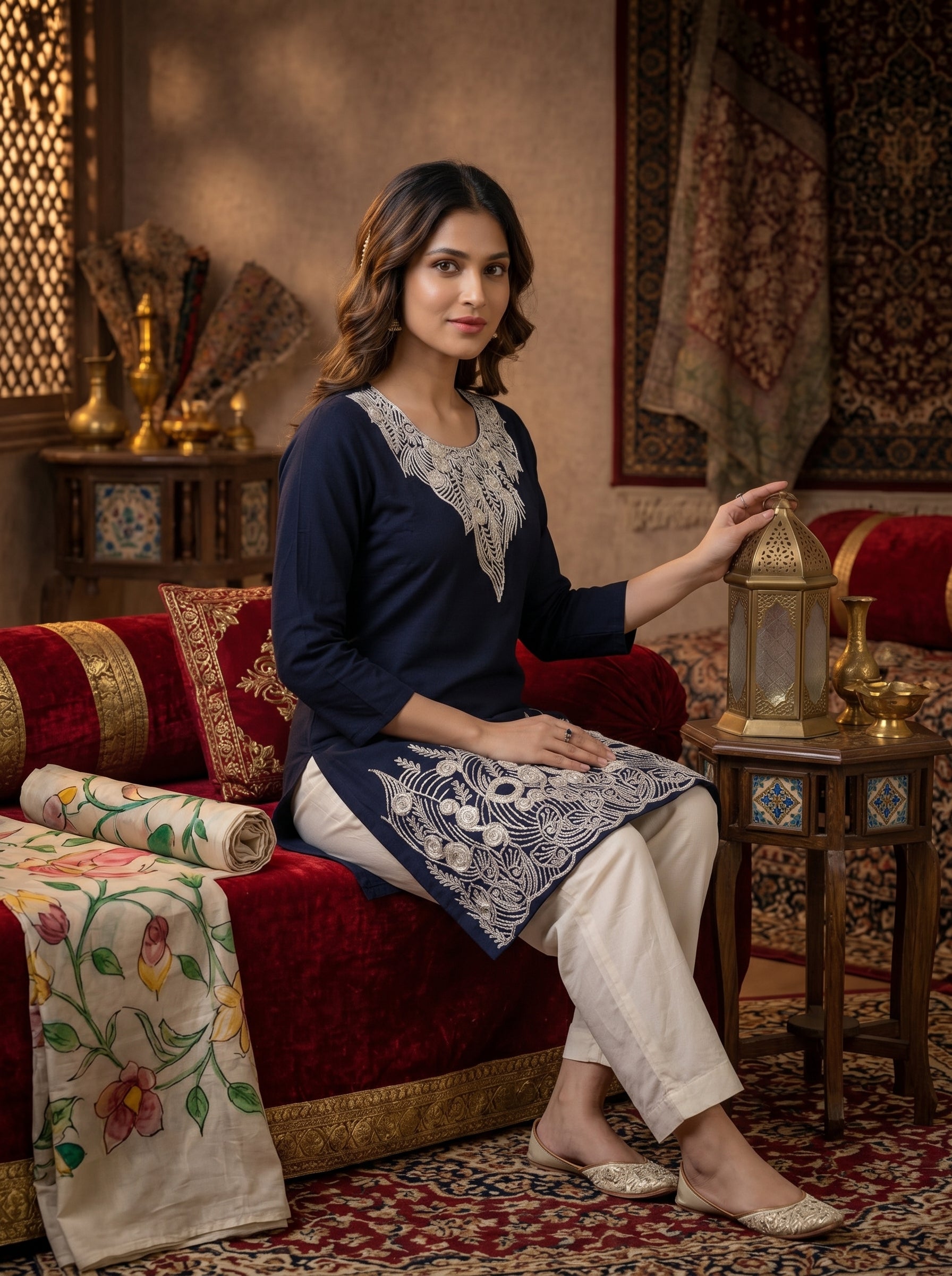 Navy Bule Royal Embroidery Kurti