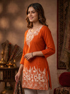 Orange Royal Embroidery Kurti