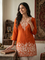 Orange Royal Embroidery Kurti
