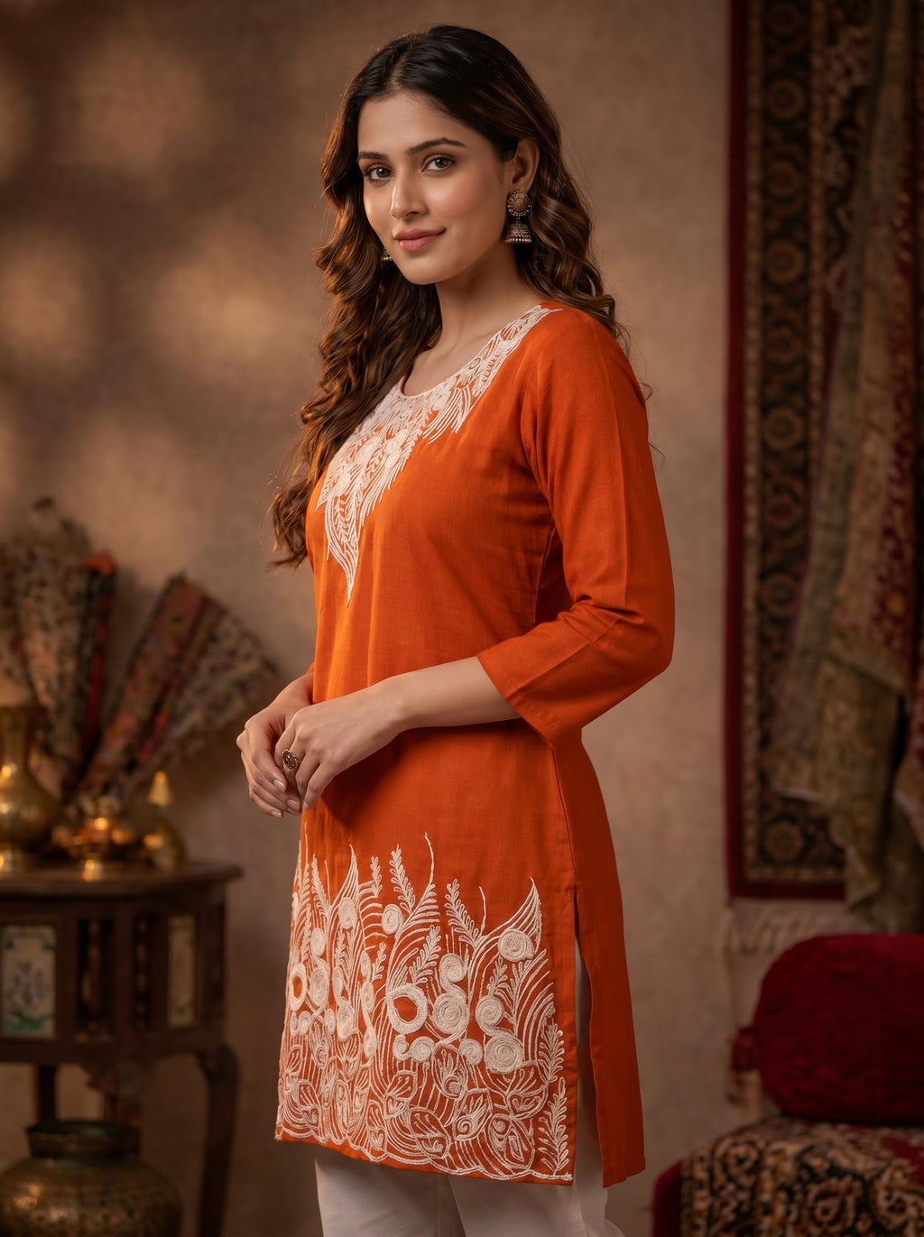 Orange Royal Embroidery Kurti