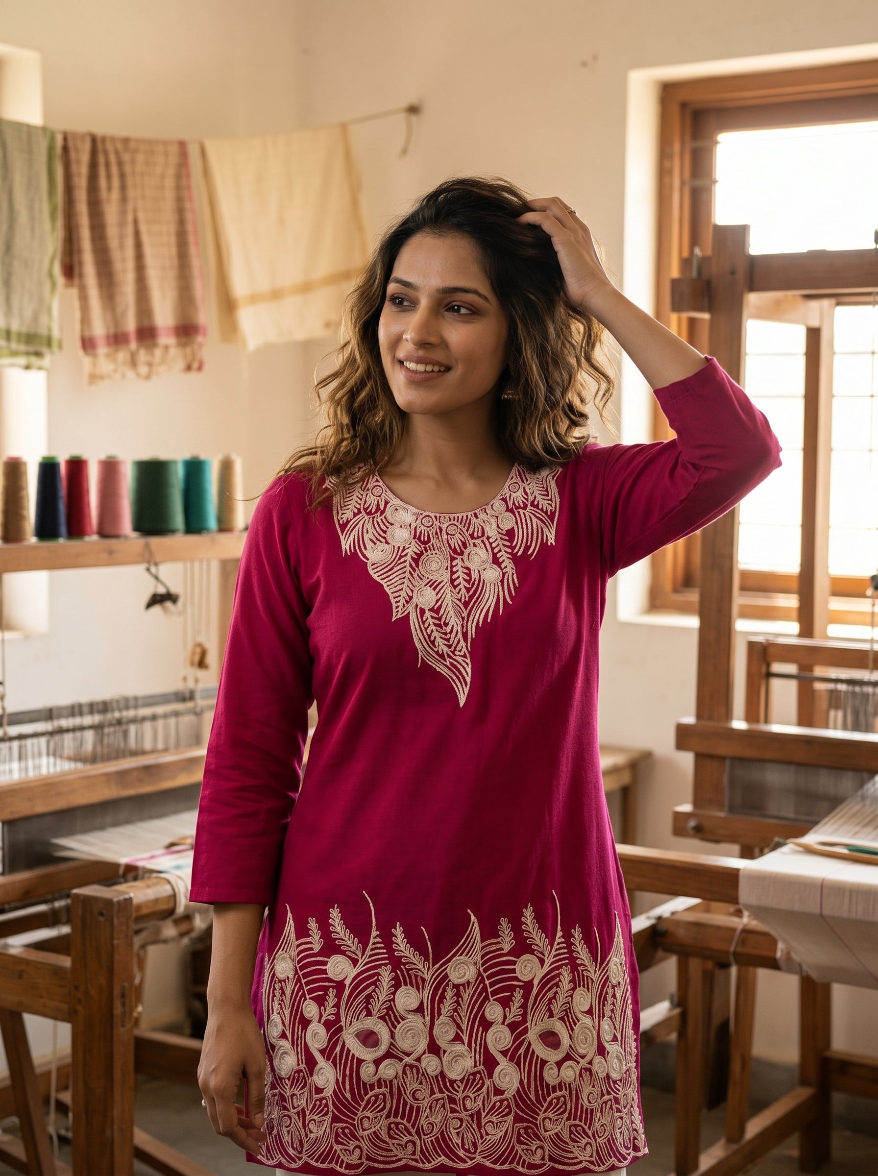 Pink Royal Embroidrey Kurti