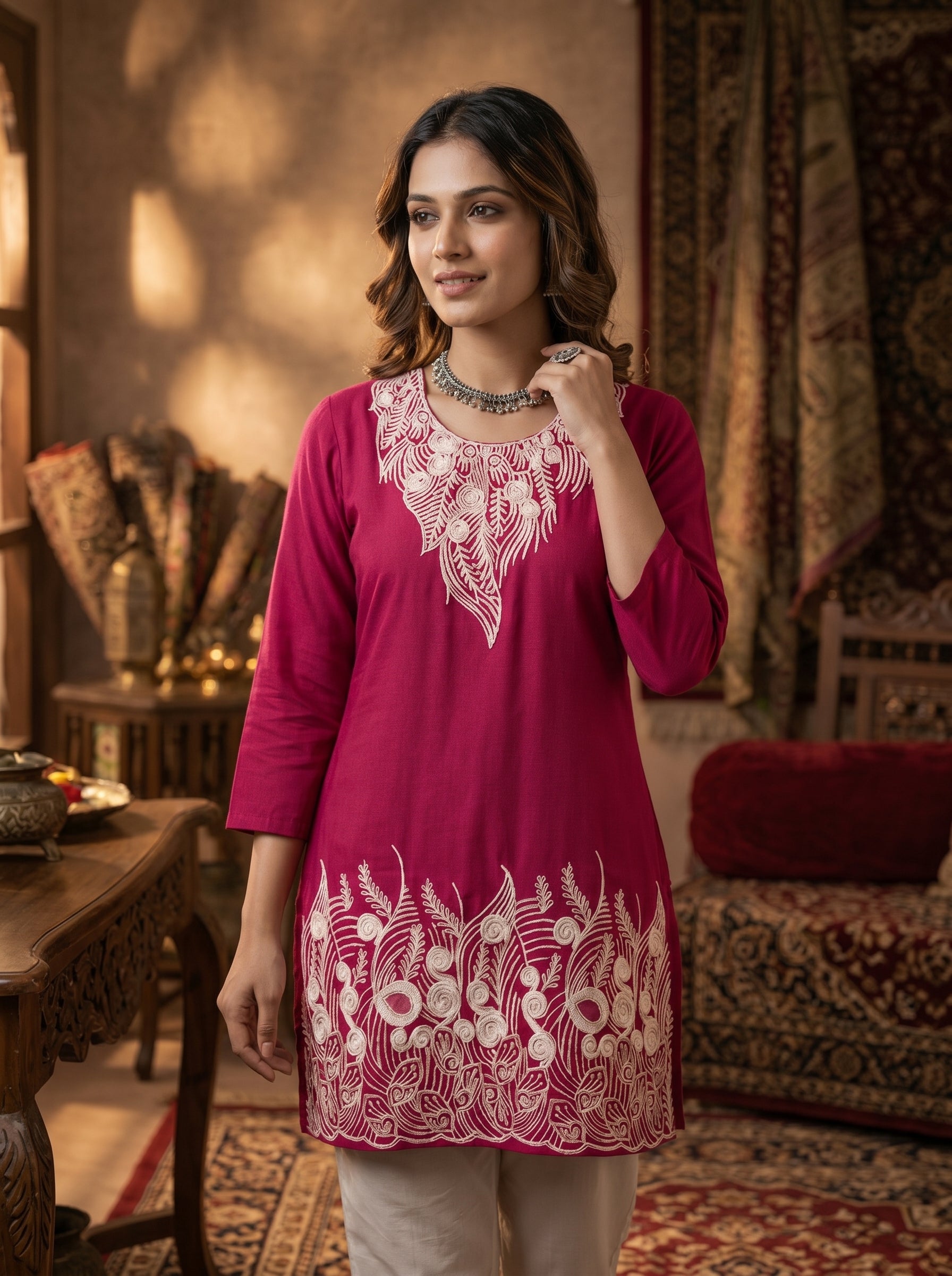 Pink Royal Embroidrey Kurti