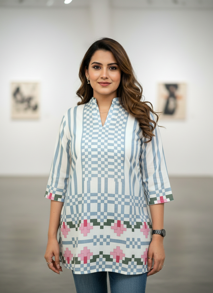 Soft Blue printed top kurti