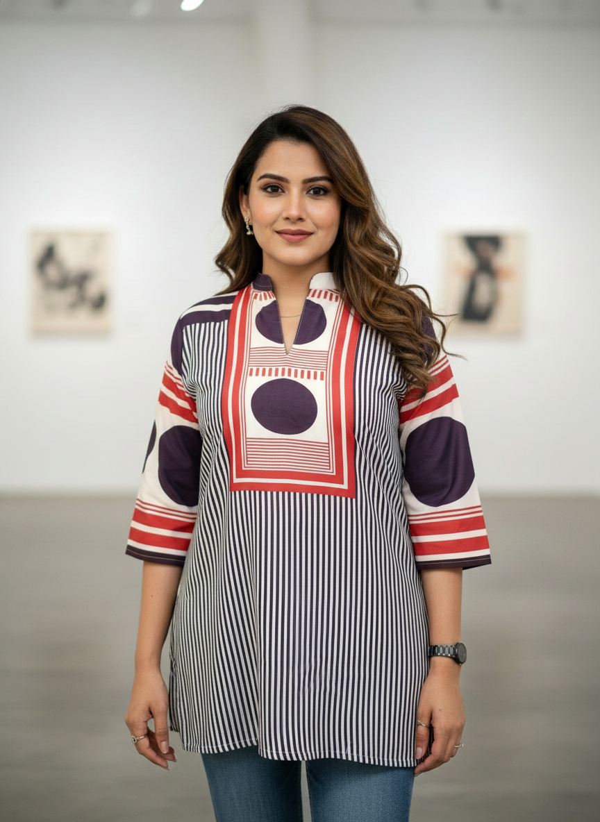 Navy Blue  printed top kurti