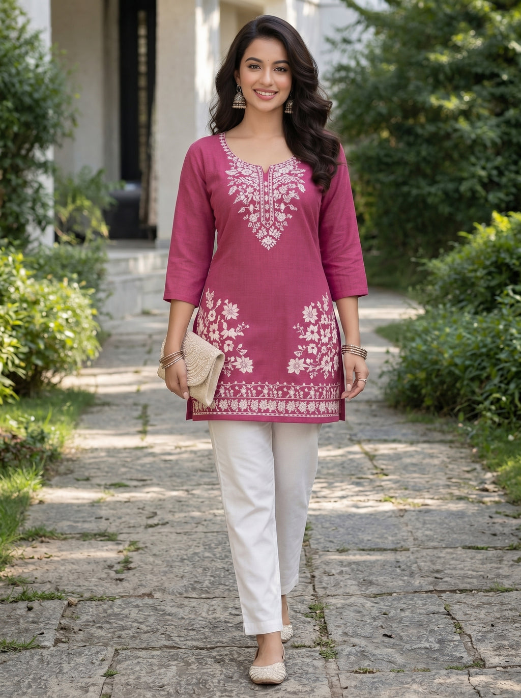 Rani Pink Embroidery Kurti