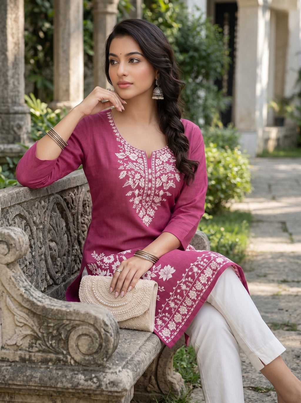 Rani Pink Embroidery Kurti