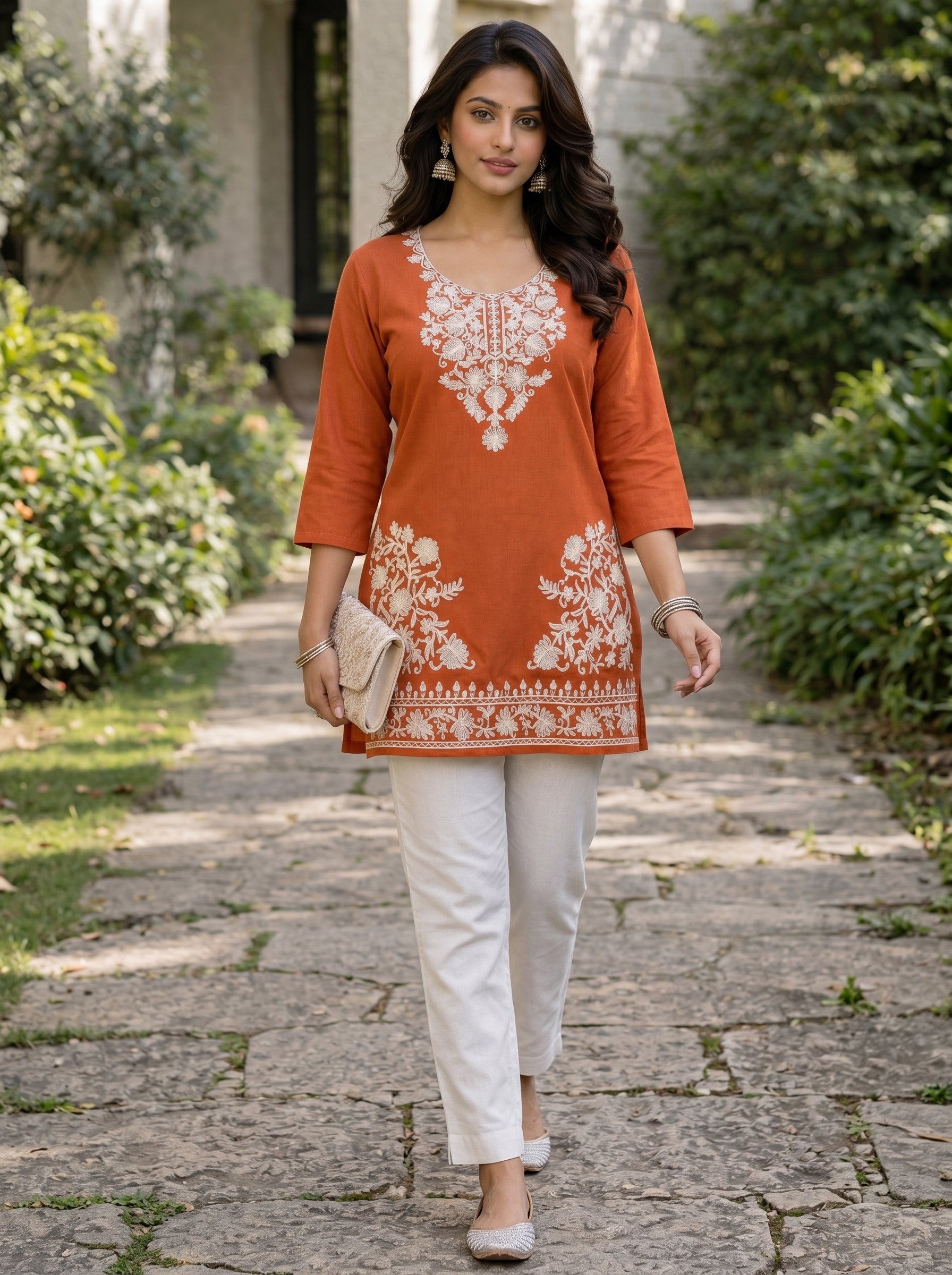 Orange Embroidery Kurti