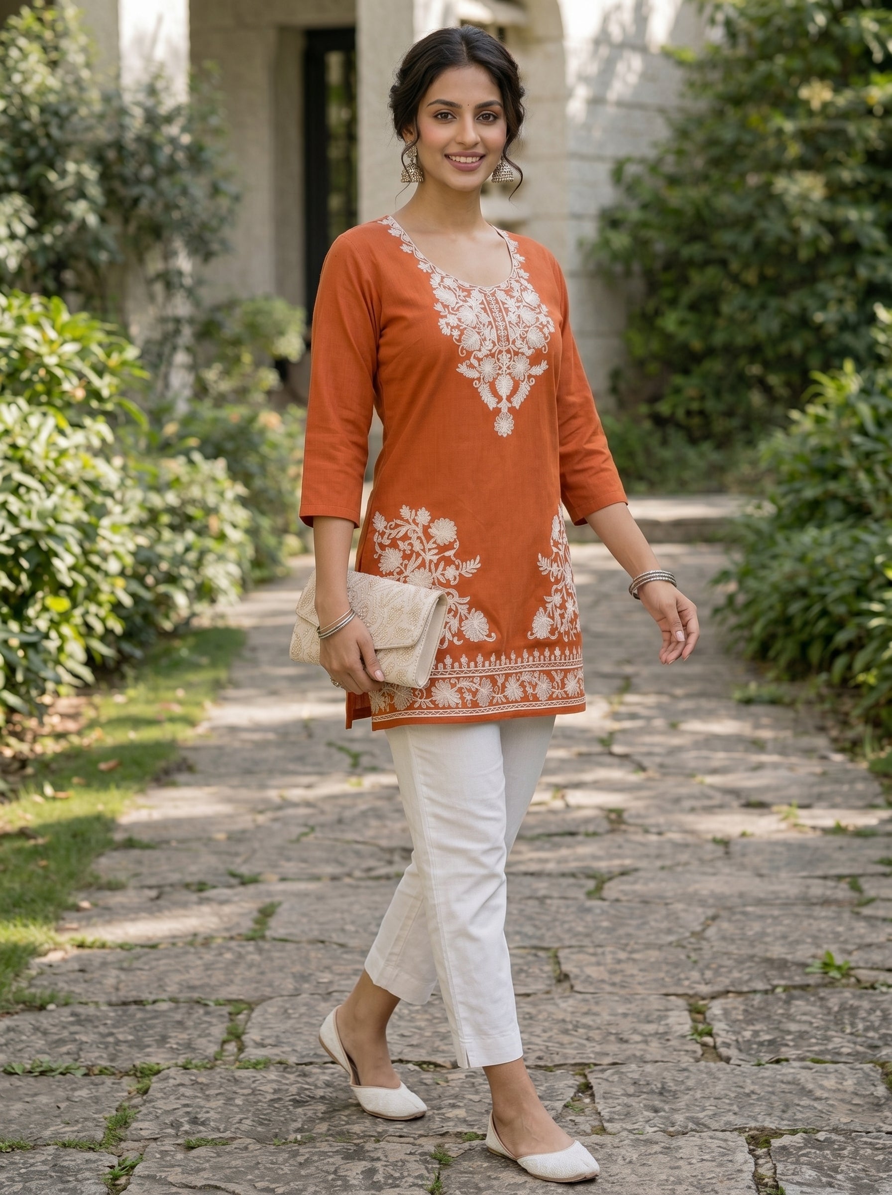 Orange Embroidery Kurti