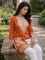 Orange Embroidery Kurti