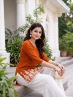Rust Orange Embroidery Kurti