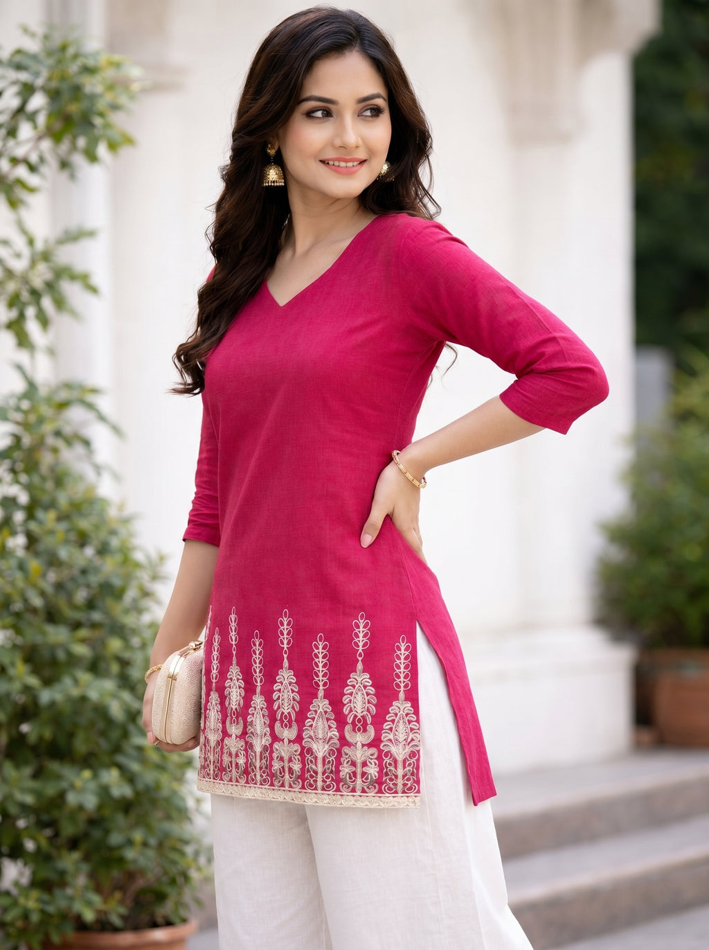 Bright Pink Embroidery Kurti