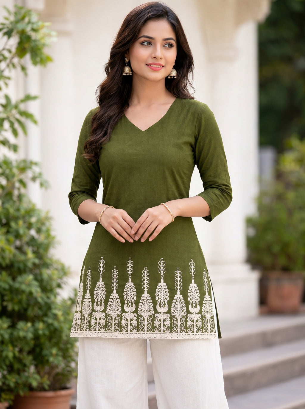 Olive Green Embroidery Kurti