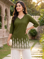 Olive Green Embroidery Kurti