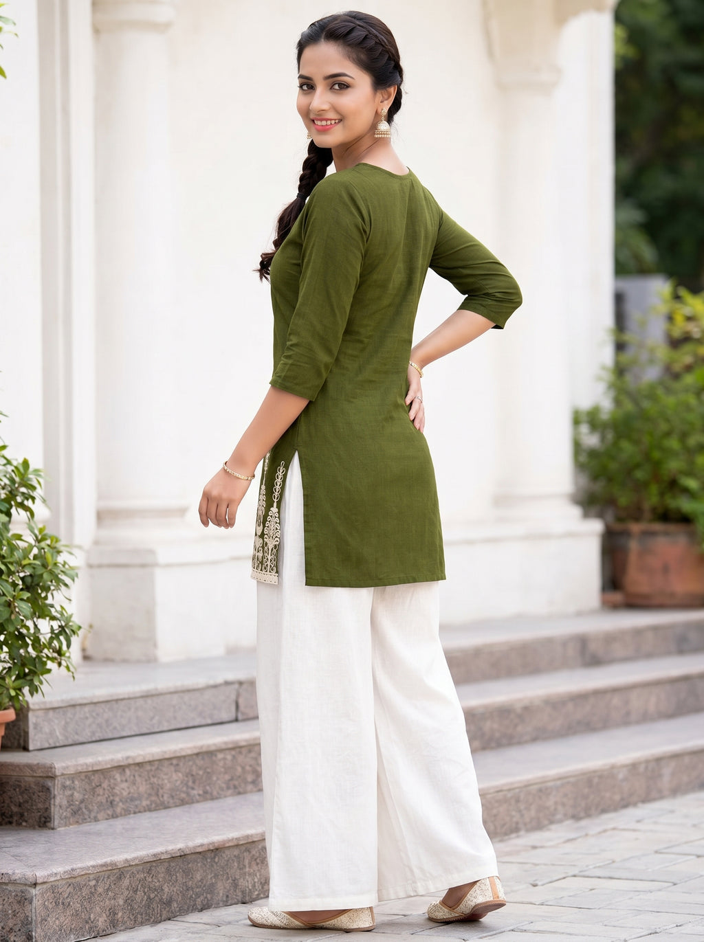Olive Green Embroidery Kurti