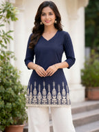 Navy Blue Embroidery Kurti