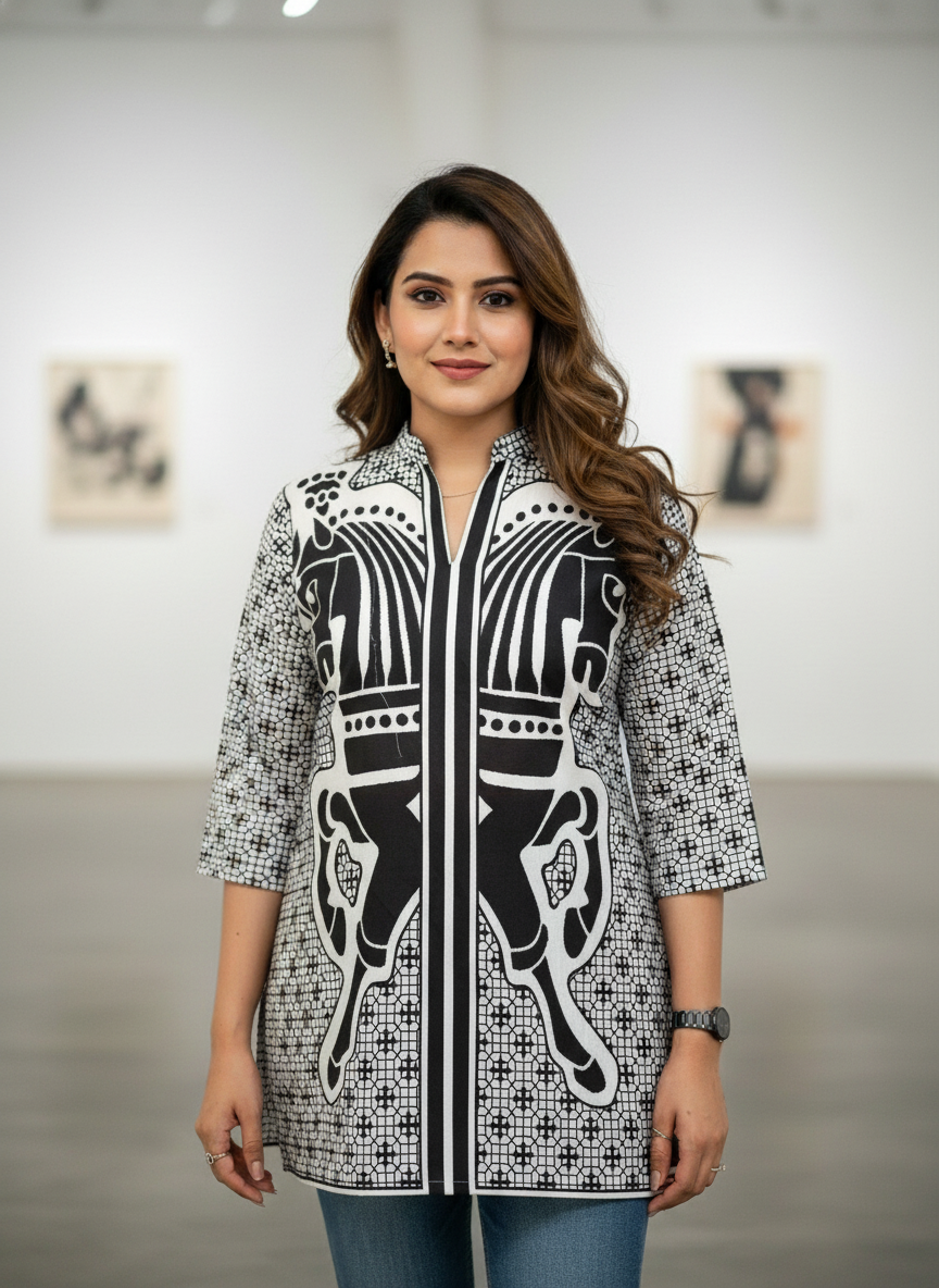 Black Horses printed top kurti