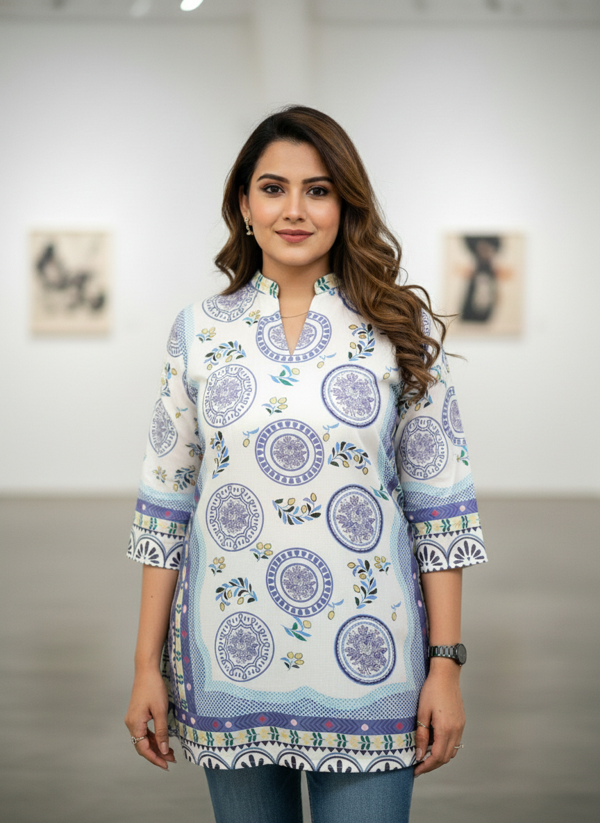 Blue Blossom printed top kurti